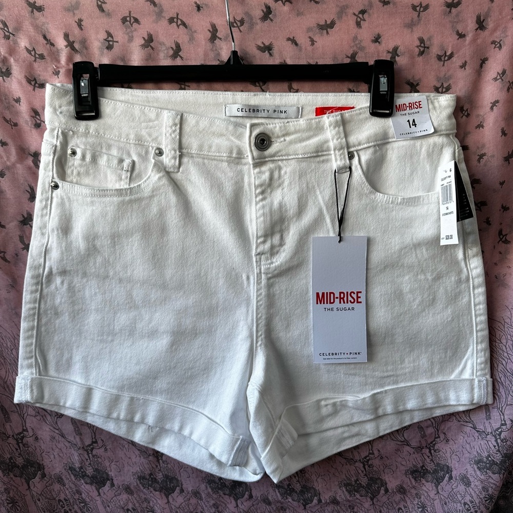 🆕 Celebrity Pink White Denim Shorts Mid Rise “The Sugar” Size 14 NWT